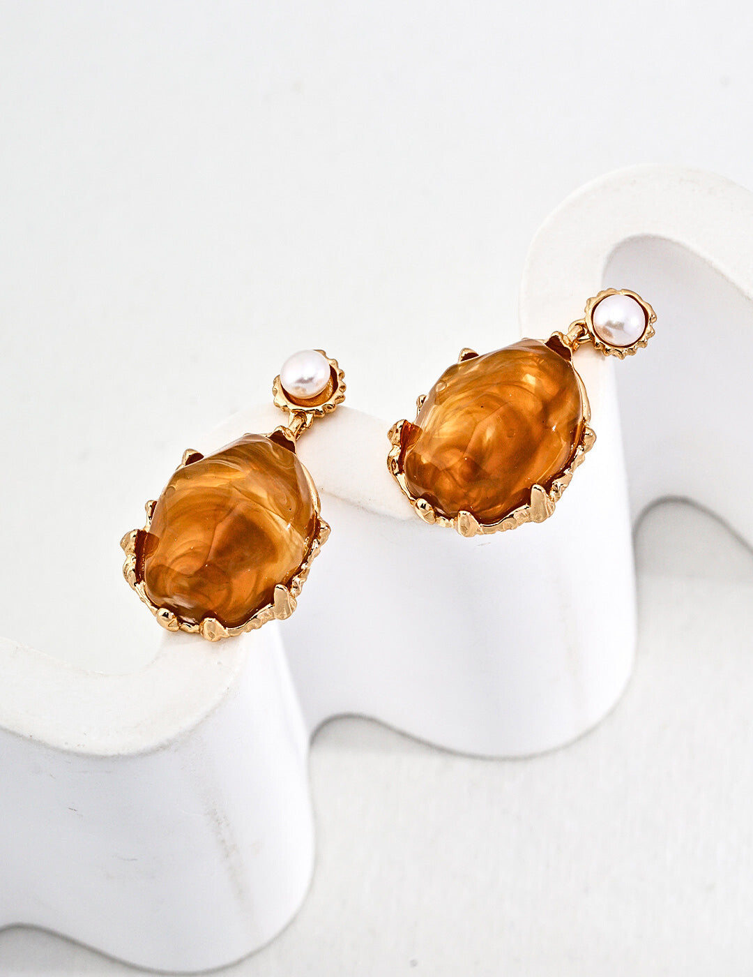 Gold Vintage Pearl & Resin Stone Drop Earrings