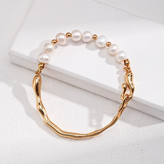 Ocean's Embrace: Sterling Silver Pearl Bracelet