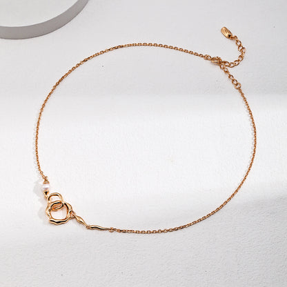 Minimalist Classic Double Ring Natural Pearl Necklace